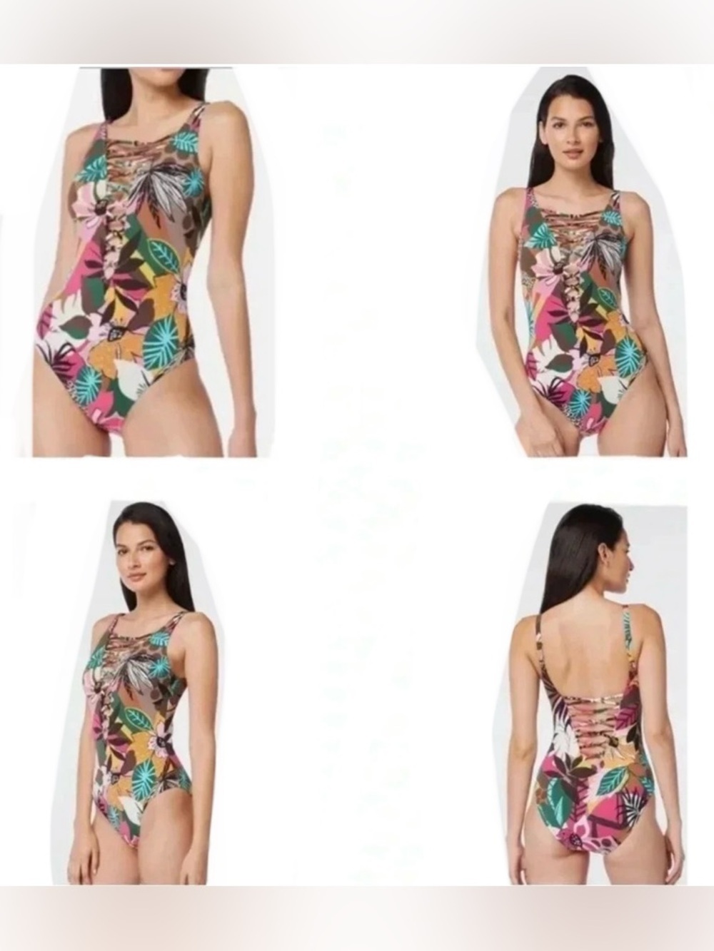Bleu Rod Beattie Lace Down Over The Shoulder One-Piece Size